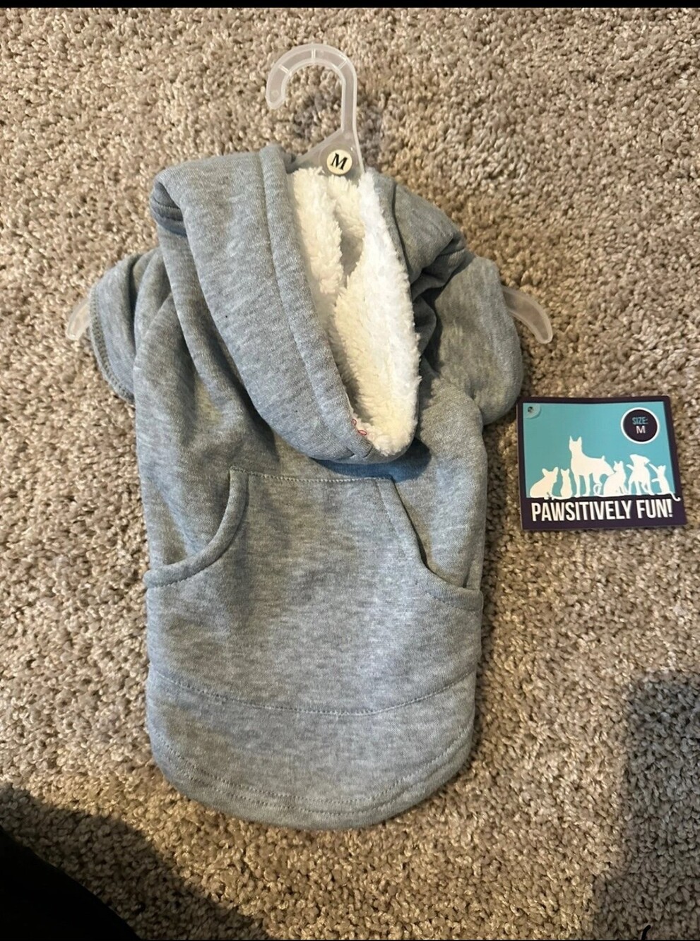 Pawsitively Fun Gray Sherpa-lined Fleece Pet Hoodie With Pocket Size M NWT!